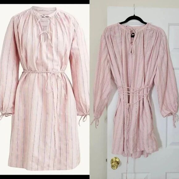 J. Crew Re-Imagined Alma Pink Striped Beach Boho Cotton Dress Womens Size L-XL, - Picture 2 of 9